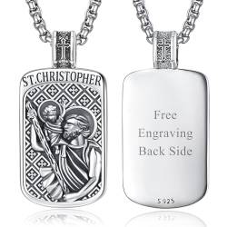 KINGWHYTE St. Christophorus Halskette 925 Sterling Silber Katholischer Schmuck Amulett Schmuck Religiöse Geschenke St Christophorus Anhänger für Männer(Graviert) von KINGWHYTE