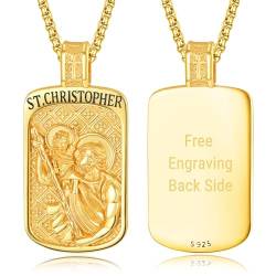 KINGWHYTE St. Christophorus Halskette 925 Sterling Silber Katholischer Schmuck Amulett Schmuck Religiöse Geschenke St Christophorus Anhänger für Männer(Vergoldet Graviert) von KINGWHYTE