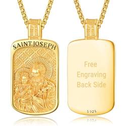 KINGWHYTE St. Joseph Halskette 925 Sterling Silber Katholischer Schmuck Amulett Schmuck Religiöse Geschenke St Joseph Anhänger für Männer(Vergoldet Graviert) von KINGWHYTE