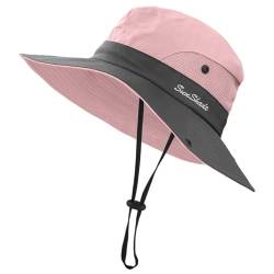 KIRAAT Damen Pferdeschwanz Sommer Sonnenhut, UV-beständig, faltbares Netzgewebe, breite Brim Strand Angelmütze (Polyester, Rosa) von KIRAAT