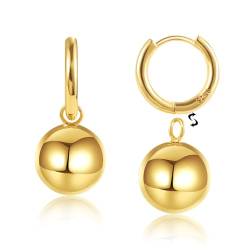 Kleine Gold Hängende Creolen Ohrringe für Damen, 14 Karat Gold Kugel-Ohrhänger hypoallergen Silber 925 Hängende Ohrringe leicht Huggie Creolen Ohrringe Schmuck Geschenke für Hochzeit Party von KISSPAT