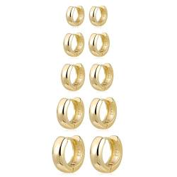 Klobige goldene Creolen, kleines dickes Huggie-Creolen-Set für Frauen, hypoallergener Schmuck, 5 Paar von KISSPAT