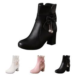 KKvoPiQ Schuhe 41 Damen Bogen Kurze Stiefel Weibliche College Niedliche Weibliche Stiefeletten Jack Damen Flach (Black, 42) von KKvoPiQ