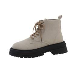 KKvoPiQ Schuhe Damen Boots Winter Lederkette seitlicher Reißverschluss Dicke Sohle modische Kurze Stiefel Damen Schwarze (White, 36) von KKvoPiQ