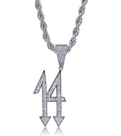 KMASAL LC8 Jewelry Hip Hop Fashion Diamond Iced Out 14 Anhänger 18 Karat vergoldet Halskette mit 61 cm Seilkette für Herren und Damen, Metall, Zirkonia, Metall, Diamant von KMASAL