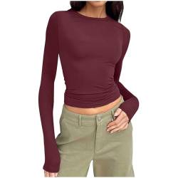 KODMNSW Damen Langarmshirt Slim Fit Y2K Top Basic Shirt Langarm Bauchfreies Oberteil Skims Long Sleeve Mode Oberteile Eng Herbst Tops Frauen von KODMNSW