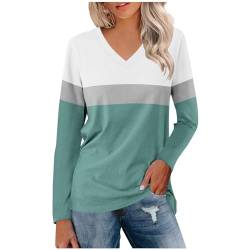 KOG Amazon Basics Langarmshirt Damen Langarm Kleidung Einfarbige Blusen Basic Baumwolle T-Shirt Frauen Shirts Casual Tunika Teenager Mädchen V-Ausschnitt Lässig Tops Gutschein Amazon Grün L von KOG