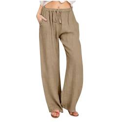 KOG Damen Hose Leinenhose Musselin Sommerhose Baumwolle Elegante Cargo Hosen Frau Jogginghose Leichte Wanderhose Wide Leg Hose Weites Bein Blitzangebote des Tages Beige XL von KOG