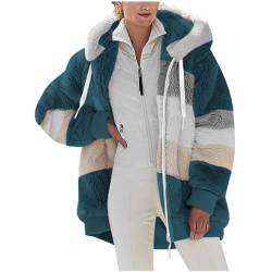 KOG Fleecejacke Damen Wintermantel Warmes Fleecepullover Fleecemantel Einfarbige Bekleidung Kapuzenjacke Gutschein Amazon Windjacke Vliesjacke Frau Baumwolle Angebote Blau 3XL von KOG