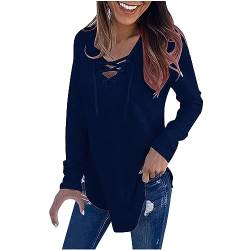 KOG Gutschein Langarmshirt für Damen Langarm Bekleidung Einfarbige Blusen Herbst Baumwolle Shirt Teenager Mädchen T-Shirts Vintage Tshirt Frauen Rundhals Lässig Amazon Basics Marine XXL von KOG