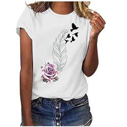 KOG Outlet Angebote Damen T-Shirt Sommer Grafik Bluse Elegant Kurzarm Kleidung Teenager Mädchen Baumwolle Oversize Tie-Dye Muster Oberteile Frauen Rundhals Casual Tuniken Gutscheine Weiß XL von KOG