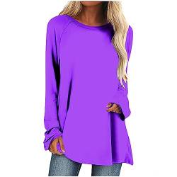 KOG Sale Angebote Langarmshirt für Damen Langarm Shirt Einfarbig Bekleidung Elegant Baumwolle Oberteil Frau Pullover Basic Kleidung V-Ausschnitt Mode Tshirts Amazon Warehouse Deal Lila 3XL von KOG