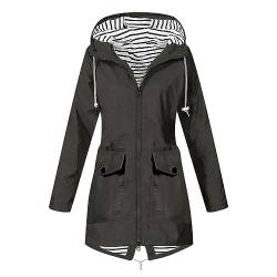 KOG Übergangsjacke Damen Regenjacke Wasserdicht Regenmantel Windbreaker mit Kapuze Fahrradjacke Regencape Regenjacken Windjacke Wanderjacke Outdoor Jacken Gutschein Dunkelgrau 4XL von KOG