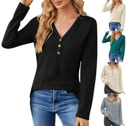 KOG Warehouse Deal Langarmshirt Damen Langarm Bekleidung Einfarbig Longshirt Elegant Baumwolle Oberteil Teenager Mädchen Blusen Warme T-Shirt V-Ausschnitt Oversize Tuniken Angebote Schwarz XL von KOG