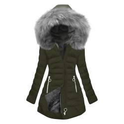 KOG Winterjacke Damen Daunenjacken Elegant Puffer Jacke Baumwolle Fahrradmantel Einfarbig Oberteil Frau Amazon - prime Mode Trenchcoat Casual Kapuzenpullover Wollmantel Gutschein Armeegrün M von KOG