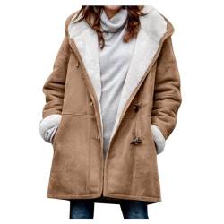 KOG Winterjacke Damen Fleecejacke Herbstjacke Warmes Jacke Fahrradmantel Einfarbig Oberteil Teenager übergangsmantel Warehouse Deal Retro Elegant Softshelljacken Baumwolle Prime Braun 4XL von KOG