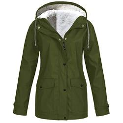 KOG Winterjacke Damen Fleecejacke Wasserdicht Regenjacke Regenmantel Windbreaker mit Kapuze Warme Outdoor Jacken Fahrradjacke Regenjacken Windjacke Wanderjacke Amazon Gutschein Armeegrün 4XL von KOG