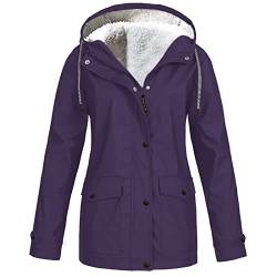 KOG Winterjacke Damen Fleecejacke Wasserdicht Regenjacke Regenmantel Windbreaker mit Kapuze Warme Outdoor Jacken Fahrradjacke Regenjacken Windjacke Wanderjacke Angebote Des Tages Heute Lila 3XL von KOG