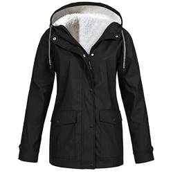 KOG Winterjacke Damen Fleecejacke Wasserdicht Regenjacke Regenmantel Windbreaker mit Kapuze Warme Outdoor Jacken Fahrradjacke Regenjacken Windjacke Wanderjacke Gutschein Schwarz 5XL von KOG