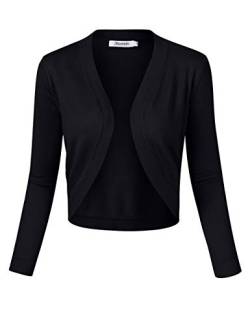 KOJOOIN Damen Bolero Kurze Strickjacke 3/4 Ärmel Cardigan V Ausschnitt Bolerojacke Schulterjacke Casual Top Schwarz S von KOJOOIN