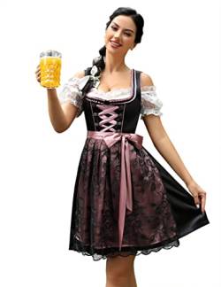 KOJOOIN Damen Trachtenkleid Midi Kurz Dirndl 3tlg. für Oktoberfest Drei Teilig: Dirndlkleid,Bluse,Schürze Schwarz 46 von KOJOOIN