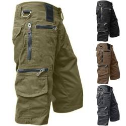 Cargohose Herren Kurz Hosen Knielang Arbeitsshorts Cargo Shorts mit Reißverschluss Taschen Sommer Arbeitshosen Lässig Shorts Baggy Sporthose Radlerhose Outdoor Wanderhose Fahrradhose(#A Grün,L) von KONG JIMFAN