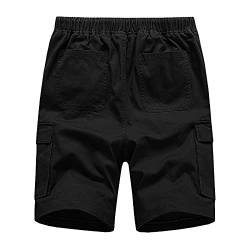 Kurze Hosen Herren Sommer Boardshorts Multi Taschen Cargohose Baggy Shorts Männer Bermuda Shorts mit Kordelzug Hose Baumwolle Arbeitshose Gummibund Lässig Hose Herren Wanderhose(#B Schwarz,7XL) von KONG JIMFAN