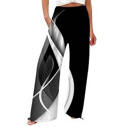 Leinenhose Damen Sommer Freizeithose Leinen Leicht Casual Yogahose Einfarbig Elegant Palazzo Hose Weites Bein Hose Baumwolle Bequeme Stoffhose Hohe Taille Strandhose mit Taschen(#5 Black,S) von KONG JIMFAN