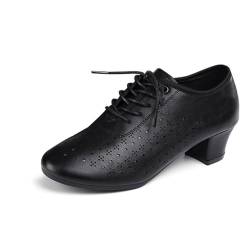 KONJACLY Charakter Schuhe Für Frauen Damen Low Heel Tanzschuhe Leder Tanz Heels Für Ballroom Salsa Tango,Black 3.5cm heel,37 EU von KONJACLY