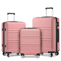 KONO Kofferset 3 Teilig Hartschalenkoffer von ABS Trolley Handgepäck Koffer Gepäck-sets M-L-XL Reisekoffer mit Rollen und TSA Schloss, Rosegold von KONO