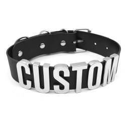 Mode Personalisierte Schwarze Lederhalskette Mit Namen, Goth Pu Personalisierte Buchstaben Halsband Halskette Punk Sexy Männer Frauen Personalisierte Halsbänder Schnalle Halsband Cosplay Schmuck, I von KQISAN