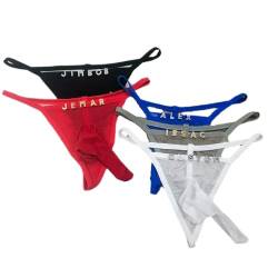 KQISANGM Low Rise G-String Tanga Für Herren, Personalisierter Name, Buchstabe, DIY-String Mit Strasssteinen Für Männer, Mesh-Bulge-Pouch-Unterwäsche, Sexy Bikini, Erotische Höschen, Blau, XXL 75 Kg, von KQISANGM