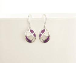 Oval Purple Earrings - Sterling Silver Earrings, White Mother of Pearl, Mosaic Wave Pattern Earrings, Inlay Dangle Earrings, Shell earrings (Make your choice :: Earrings Only, Gift Wrapping: Free) von KRAMIKE