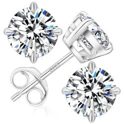 KRKC Moissanite Ohrringe für Damen, S925 Silber Diamant Ohrstecker 4-Krappen, 14K Gold vergoldet VVS1 D Farbe, 1,6 Karat Nickelfrei Rund Ohrschmuck von KRKC