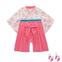 KRUIHAN Japanischer Stil Baby Kimono Bodysuit Baby Jungen Kleidung Baby Strampler Bedrucken Baby Schlafanzug Baby Sachen,Rosa,Wird Mit Zwei Paar Socken Geliefert,95(24-36 Meses) von KRUIHAN