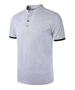KTWOLEN Herren T-Shirt Kurzarm Shirt mit Grandad-Ausschnitt Baumwolle Tshirt Kontrast Kurzarmshirt Shirt mit Knopf von KTWOLEN