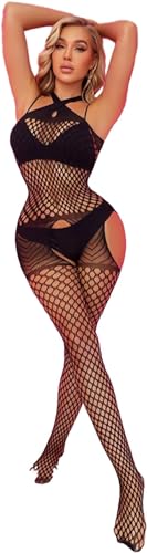 Sexy Dessous für Damen，Damen Fischnetz Bodys Dessous，Nahtlose Bodystocking catsuit Hohl Reizwäsche Strumpfhose Dessous,für Romantische Datum Tragen Reizwäsche (Schwarz) von KUAIQI