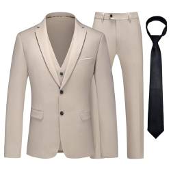 KUDMOL Herren Anzug 3 Stück Zwei Knöpfe Business Hochzeit Smoking Herren Anzug Jacke Weste Hose Set mit Krawatte（Champagner,XS von KUDMOL