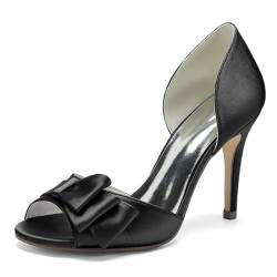 KUHAOFEU Bogen High Heels Für Frauen Peep Toe Hochzeit Kleider Schuhe Stöckelabsatz Slip on Braut Pumps,Schwarz,40 EU von KUHAOFEU