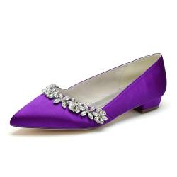 KUHAOFEU Damen Ballerina Strass-Brautschuhe Flache Niedrige Absatz Hochzeitsschuhe Spitze Zehenpartie, Zum Hineinschlüpfen Abendkleid Schuhe,Dark Purple,40 EU von KUHAOFEU