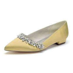 KUHAOFEU Damen Ballerina Strass-Brautschuhe Flache Niedrige Absatz Hochzeitsschuhe Spitze Zehenpartie, Zum Hineinschlüpfen Abendkleid Schuhe,Gold,40 EU von KUHAOFEU