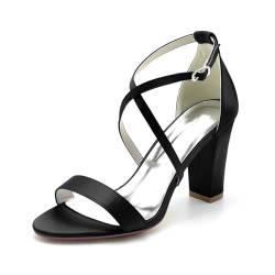 KUHAOFEU Überkreuzte Riemen Sandalen Mit Blockabsatz Für Damen Elegant Sommerschuhe Offene Zehen Hochzeitsschuhe Für Braut,Schwarz,36 EU von KUHAOFEU