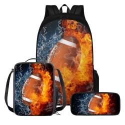 KUIFORTI 3-in-1 Kinder-Rucksack mit Lunchbox, Federmäppchen für Schule, Jungen und Mädchen, niedliches Schultaschen-Set, großer Rucksack, American Football, Einheitsgröße, Schulrucksack von KUIFORTI