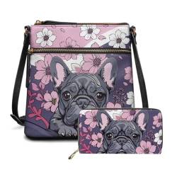 KUIFORTI Crossbody-Tasche und Geldbörsen-Set für Damen, Lederhandtaschen, Hobo-Umhängetasche, Umhängetasche, große Größe, Flower Bulldog, Einheitsgröße von KUIFORTI