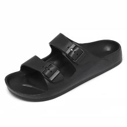 KUIPATE Damen-Sandalen mit Doppelschnalle, bequeme EVA-flache Sandalen für Strand, wasserdicht, Schwarz , 37 EU von KUIPATE