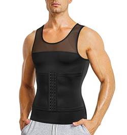 KUMAYES Herren Unterhemden Shapewear Kompression Shirt Workout Tank Tops Bauchkontrolle Kompressionsshirt Muskelshirt Bauch Weg Body Shaper Unterhemd (XXL, Schwarz) von KUMAYES