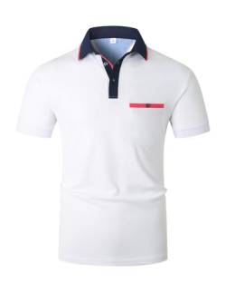 KUNJLELP Poloshirt Herren Kurzarm,T Shirts Männer,Slim Fit Golf Sports Hemd,Leichtes und Bequemes Polohemd Basic Tops,Weiß,3XL von KUNJLELP