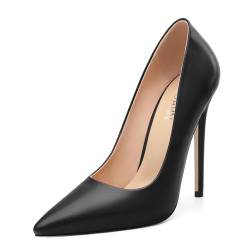 KUOARN Absatzschuhe für Damen, Stiletto, hoher Absatz, spitz, geschlossener Zehenbereich, matt, 11,9 cm, Slip-On-Pumps, sexy für Dating, Party, Abendkleid, Schuhe, Schwarz, 38 EU von KUOARN