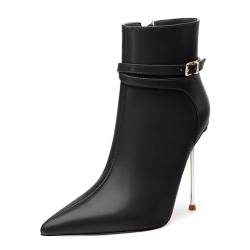 KUOARN Stiefeletten für Damen, spitzer Zehenbereich, Stiletto, hoher Absatz, seitlicher Reißverschluss, matt, 10,9 cm, modische Schuhe für Hochzeit, Abschlussball, Party, Herbst, Schwarz, 40.5 EU von KUOARN