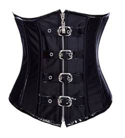 KUOSE Damen Unterbrust Mieder Taillen Korsett Bustier Steampunk Kunstleder Corsage (38-40, Schwarz) von KUOSE